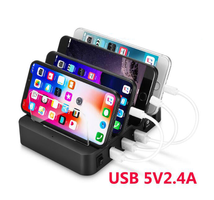 Cargador rápido de escritorio con 4 puertos USB de 24 W y estación de carga USB multipuerto