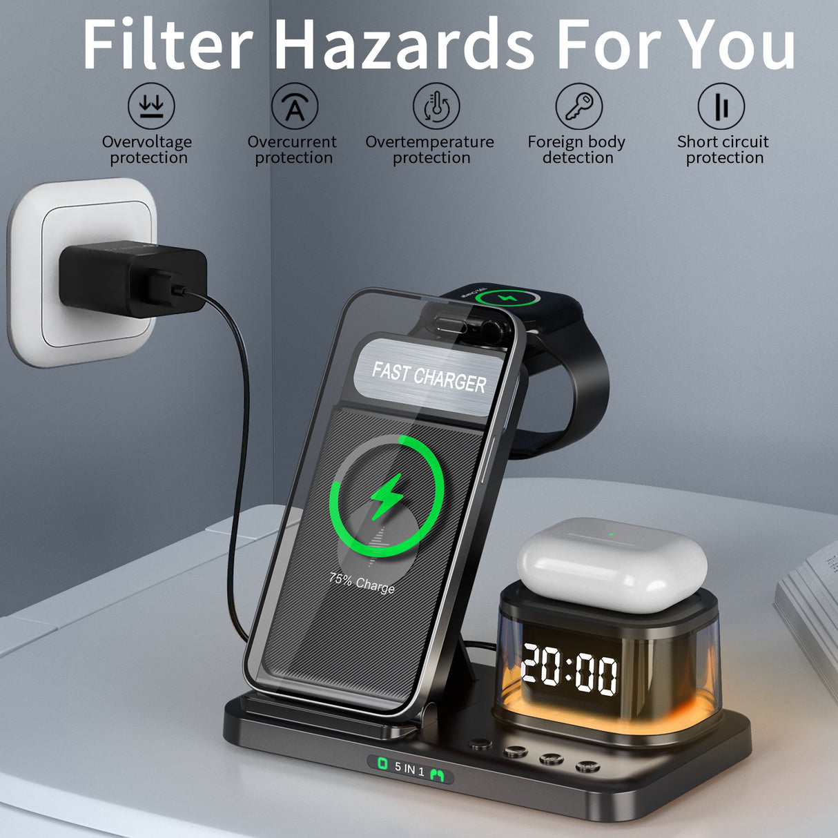 15W fast charging wireless charging folding five in one wireless charging mobile phone charging station card rechargeable - V.I.P Digital Presence