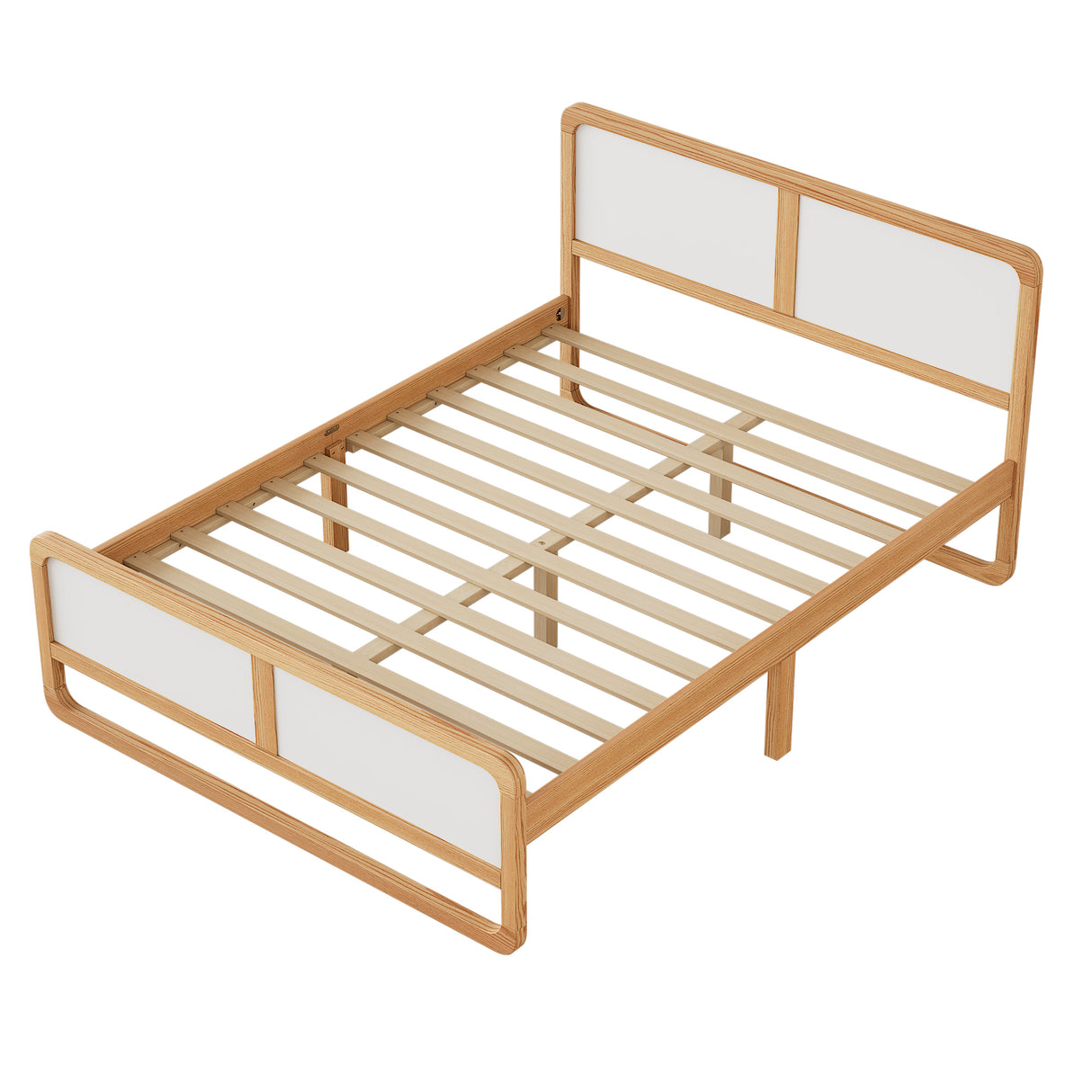Modern Style Queen Size Solid Wood Platform Bed for Kids, Teens, Adults, No Need Box Spring, Walnut and White - V.I.P Digital Presence