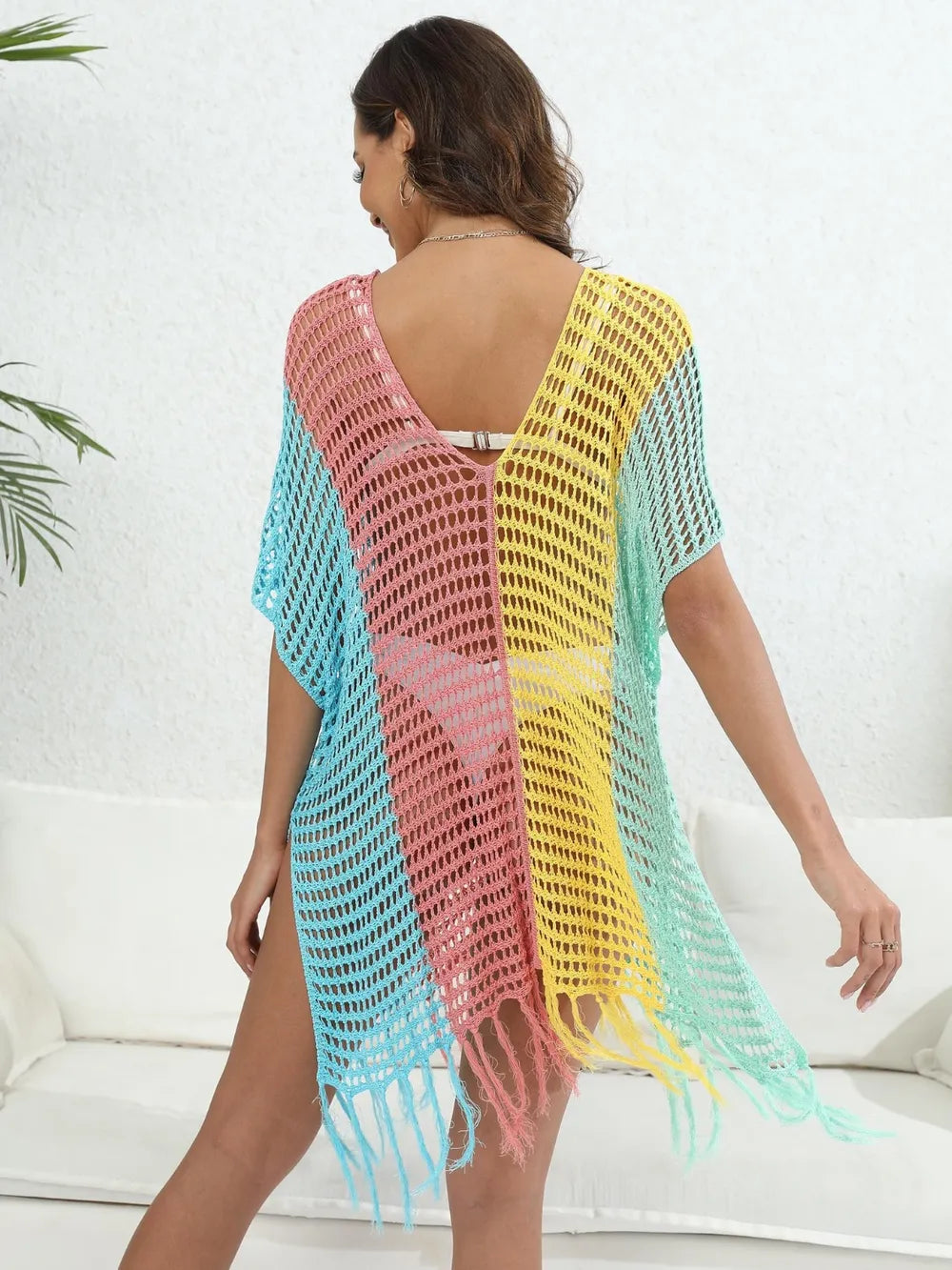 Fringe Color Block Scoop Neck Cover Up - V.I.P Digital Presence