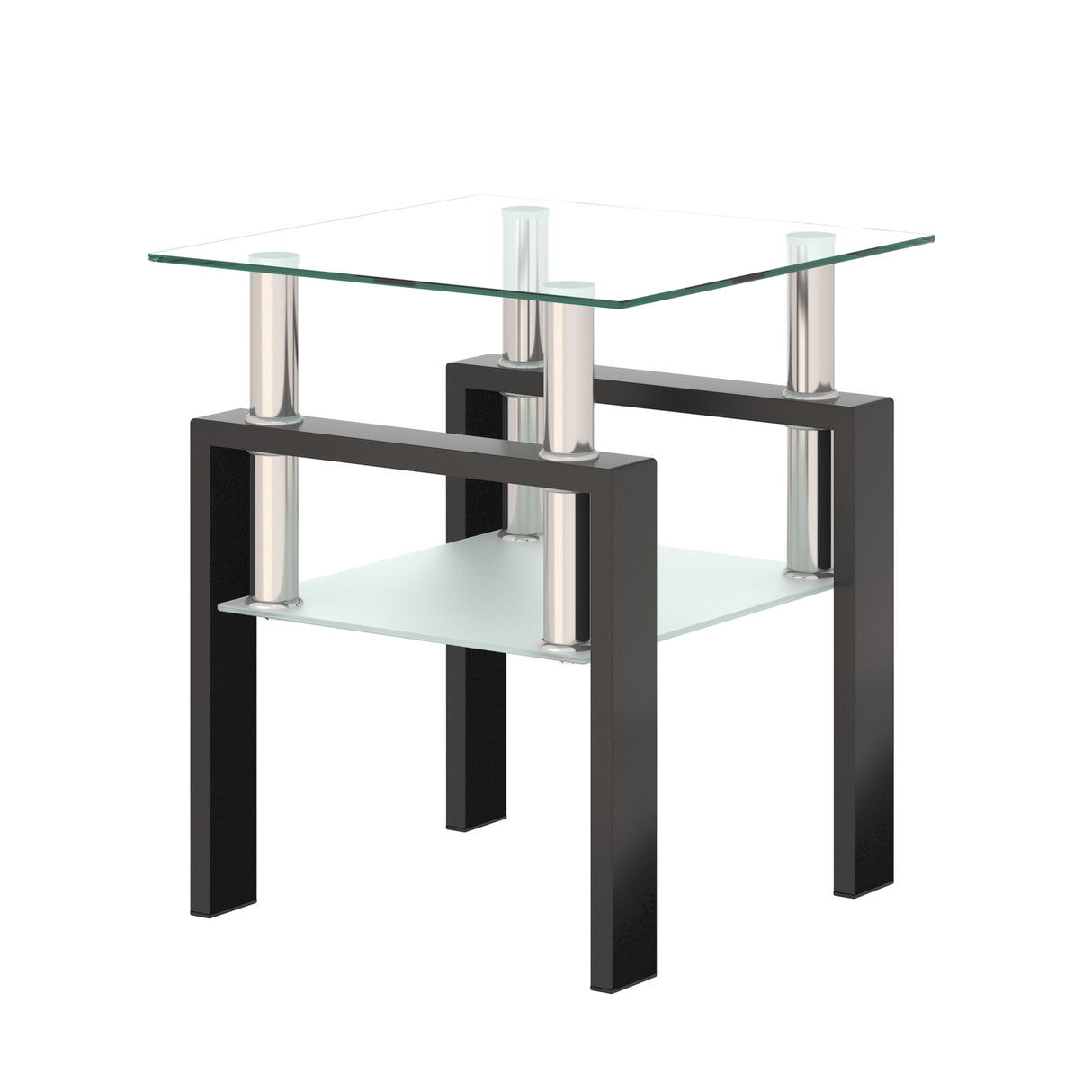 1-Piece Modern Tempered Glass Tea Table Coffee Table End Table, Square Table for Living Room, Transparent/Black - V.I.P Digital Presence