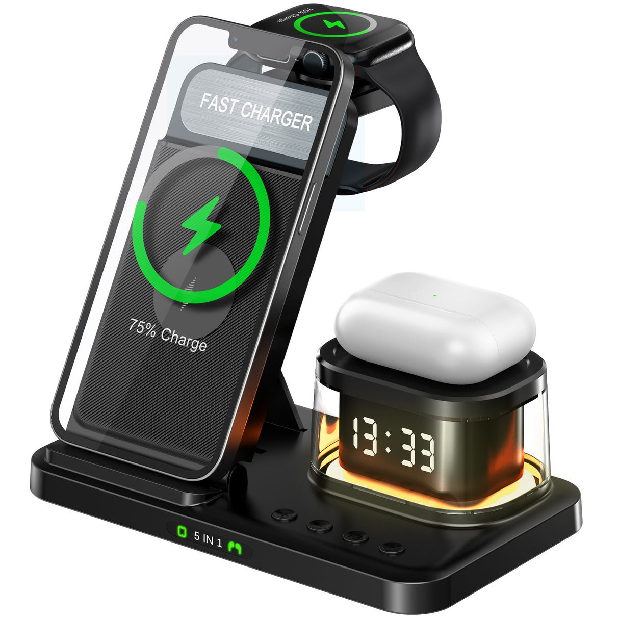 15W fast charging wireless charging folding five in one wireless charging mobile phone charging station card rechargeable - V.I.P Digital Presence