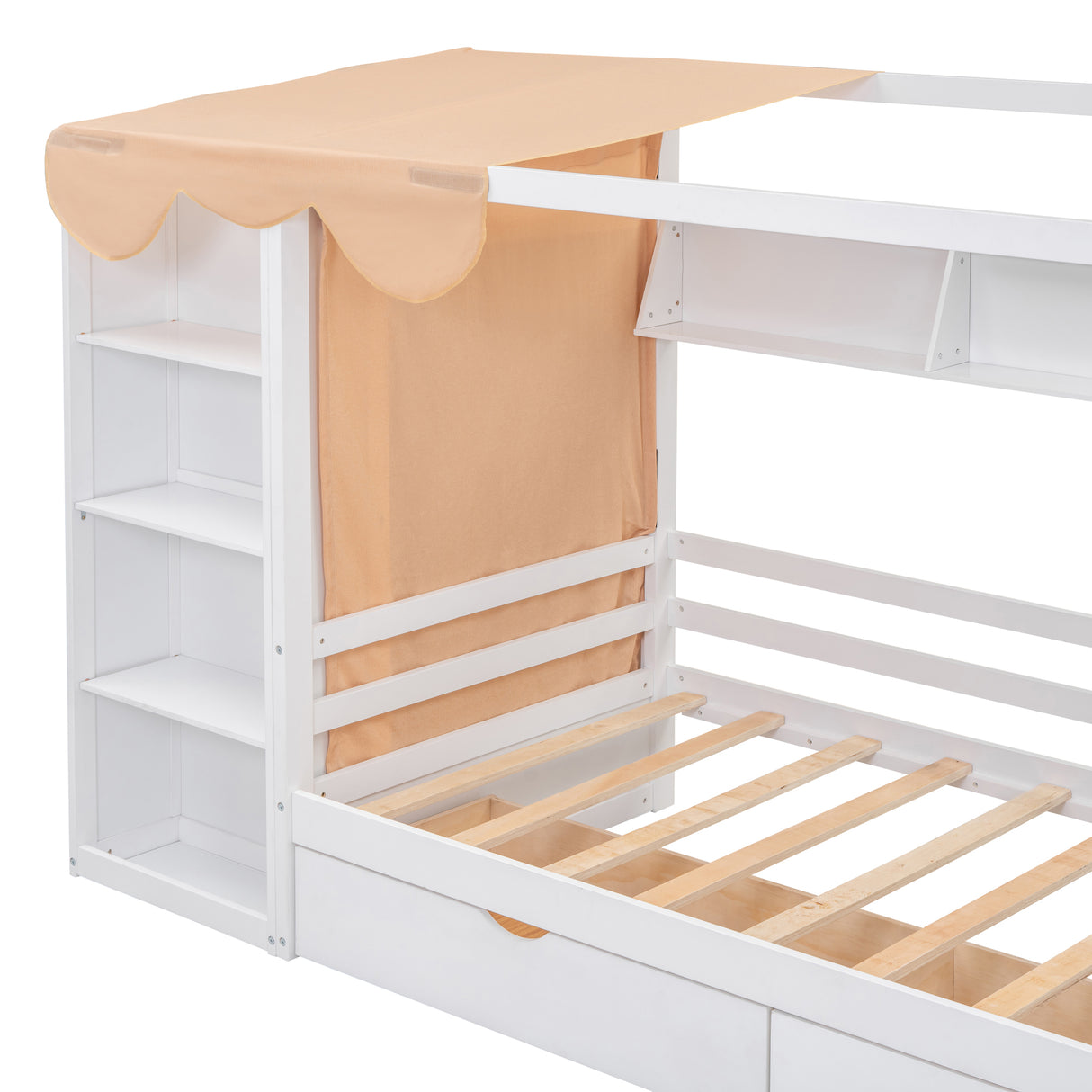 Twin size House Bed with Two Drawers and Wardrobe,White - V.I.P Digital Presence