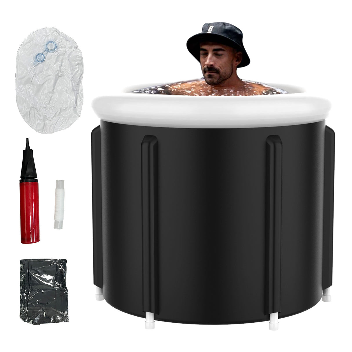 Black Ice Bath Bucket Large Household Foldable Bath Bucket PVC Padded SPA Bathtub - V.I.P Digital Presence