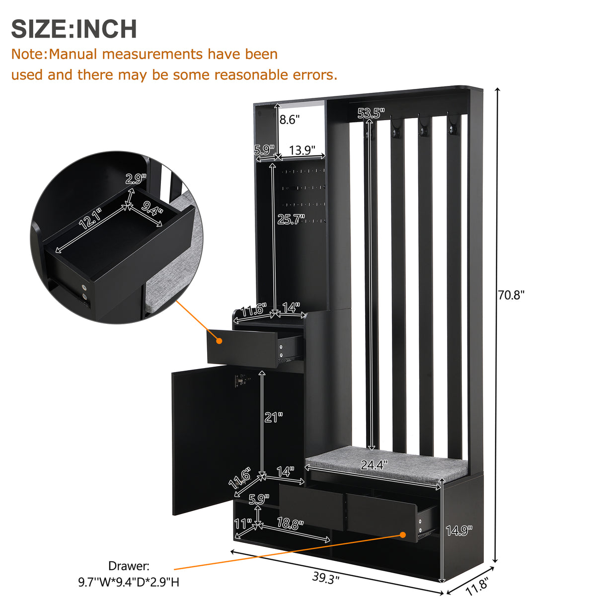 39.3'W70.8'H multifunctional corridor shoe cabinet with soft padded nail board and black hanger with entrance hook - V.I.P Digital Presence