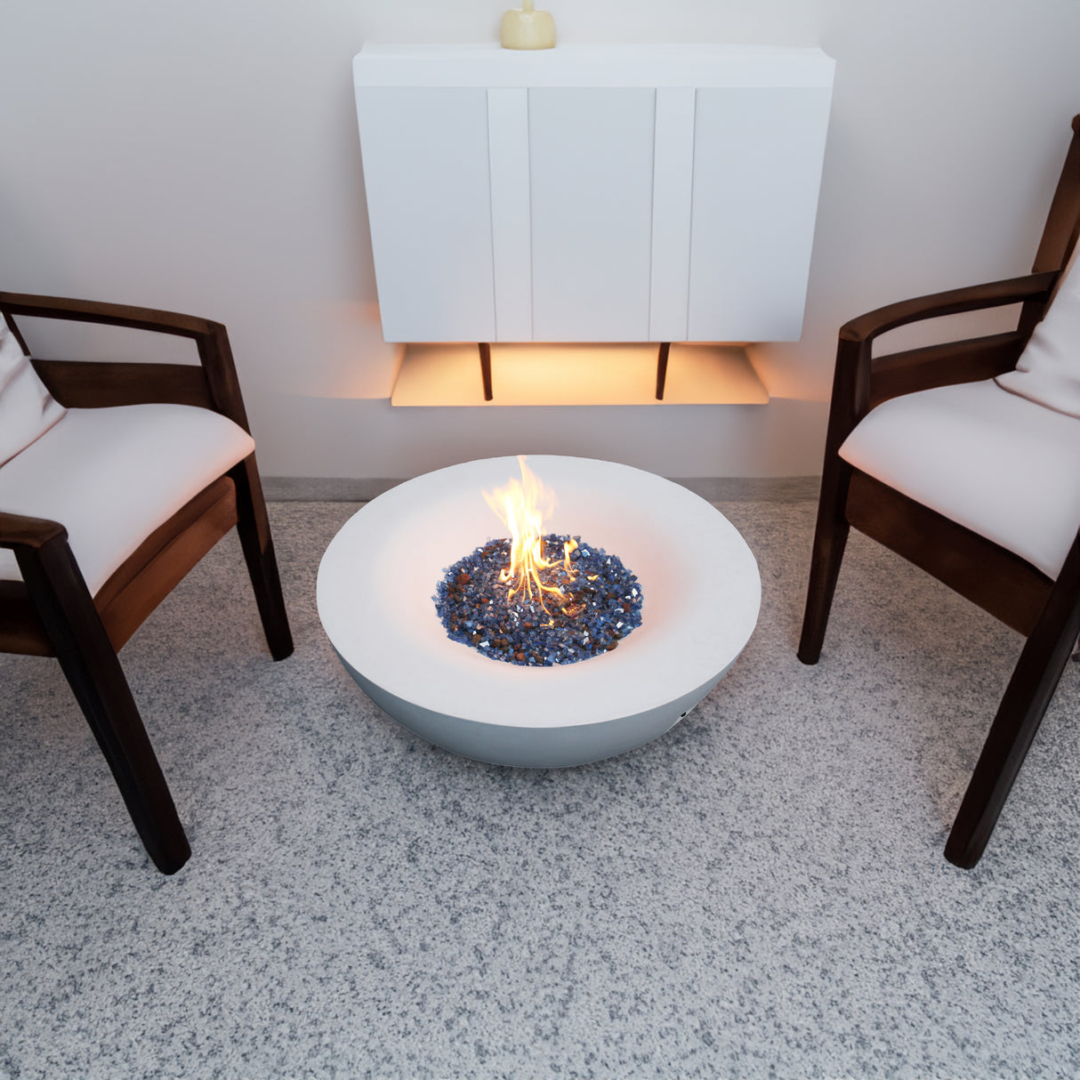 42 Inch Outdoor Concrete Propane gas Fire Pit bowl in Antique white color - V.I.P Digital Presence