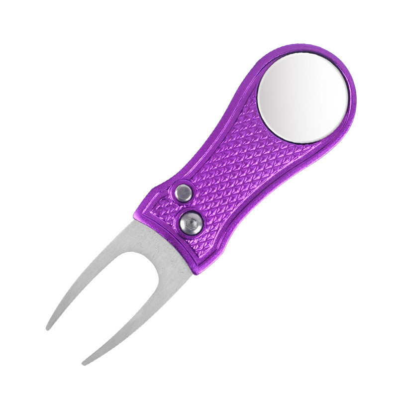 Horquilla de golf verde con mango de aluminio, herramienta de reparación de resorte plegable, regalo nuevo