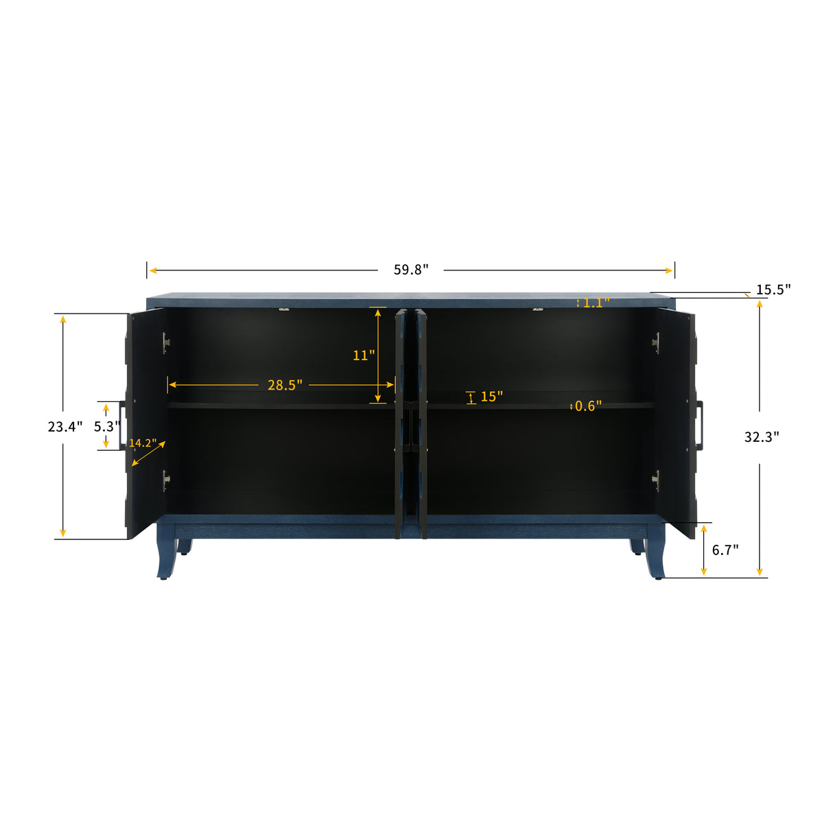 Stronger Vintage Style Buffet Cabinet Lacquered Accent Storage 4 Door Wooden - V.I.P Digital Presence