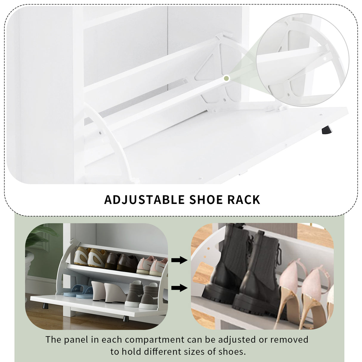 ONTREND with 2 flip drawers, top shoe cabinet with drawers, independent shoe rack with adjustable panel, white - V.I.P Digital Presence