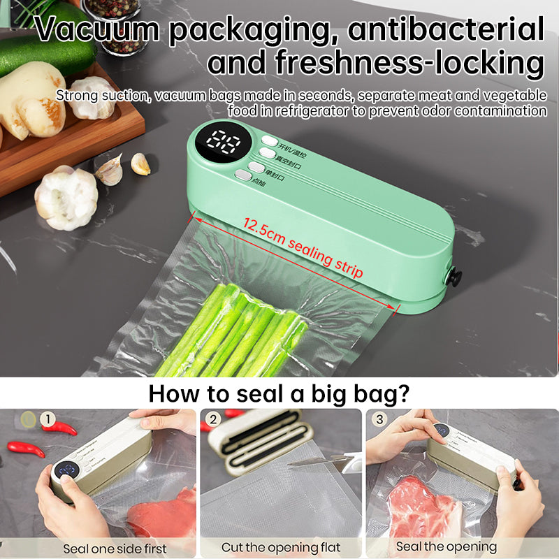 Beige cordless 3 - in - 1 food sealer. For dry/moist food, 4 bags. Seals chip bags, inflates items. - V.I.P Digital Presence