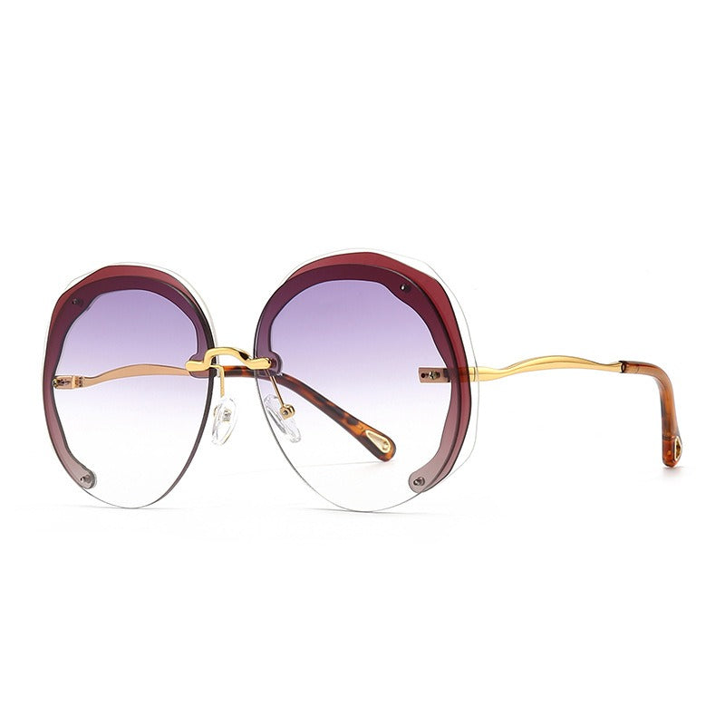 Fashion Oversized Rimless Round Sunglasses Women Clear Ocean Gradient Lens Shades - V.I.P Digital Presence