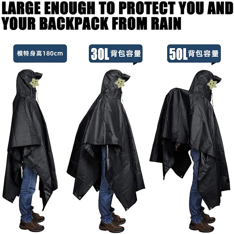 Poncho impermeable militar 3 en 1 para exteriores, con capucha y mangas, impermeable, para motocicleta, camping, senderismo, viajes, ropa impermeable, tienda de campaña.