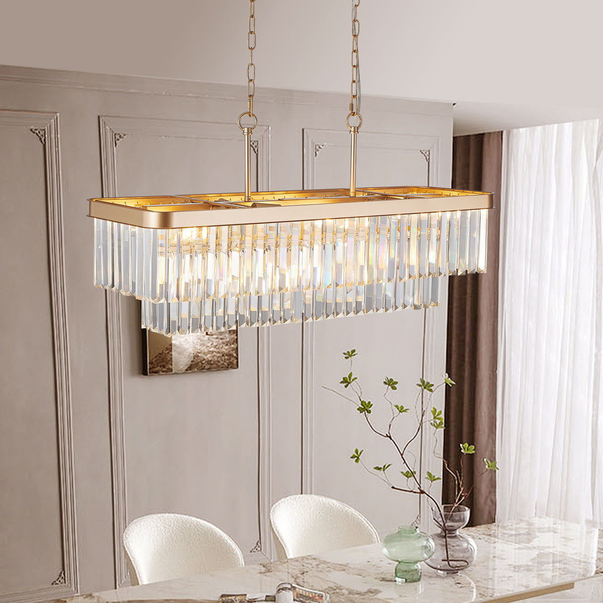 Chandeliers,Rectangular Crystal Chandelier Adjustable,E12 Modern Industrial Crystal Lights (Bulb Not Included) - V.I.P Digital Presence