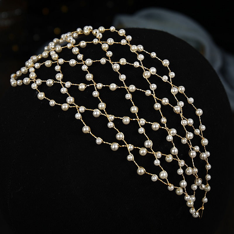 Mesh minimalist pearl hollow headwear - V.I.P Digital Presence