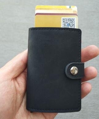 RFID Protected Vintage Automatic Leather Credit Card Holder Men Aluminum Alloy Hasp Business ID Multifunction Cardholder Wallet - V.I.P Digital Presence
