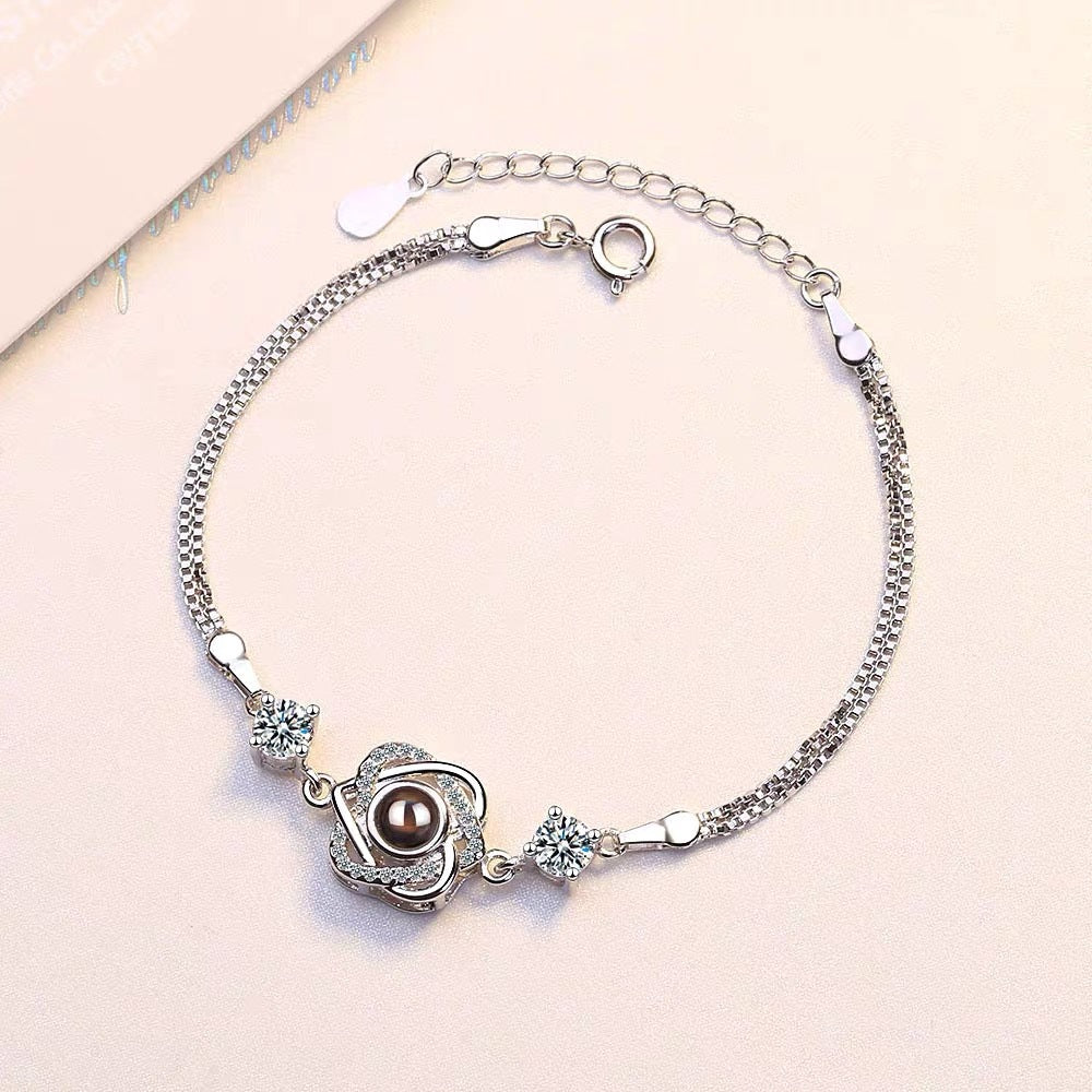 Customized color photo projection s925 pure silver six pointed star bracelet with 100 languages for birthday commemoration - V.I.P Digital Presence