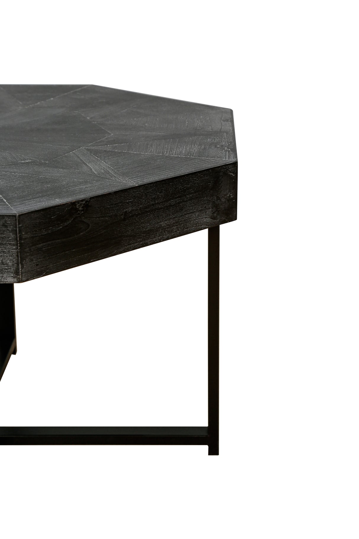 Wooden octagonal retro patchwork craft 30 inch wooden tabletop cross metal leg coffee table (Antique Black) - V.I.P Digital Presence