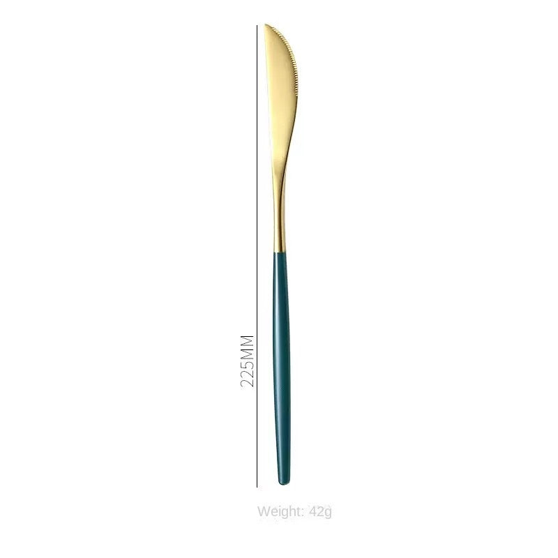 Stainless Steel Cutlery Set with Portuguese Gold Spray Painted Steak Knife, Fork, Spoon, and Tea Spoon 4-Piece Gift Pack - V.I.P Digital Presence