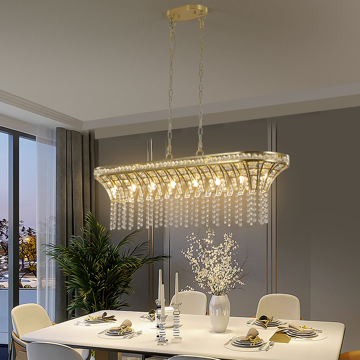 Modern Champagne Gold Kitchen Island Light - Oval Crystal ceiling chandelier - V.I.P Digital Presence