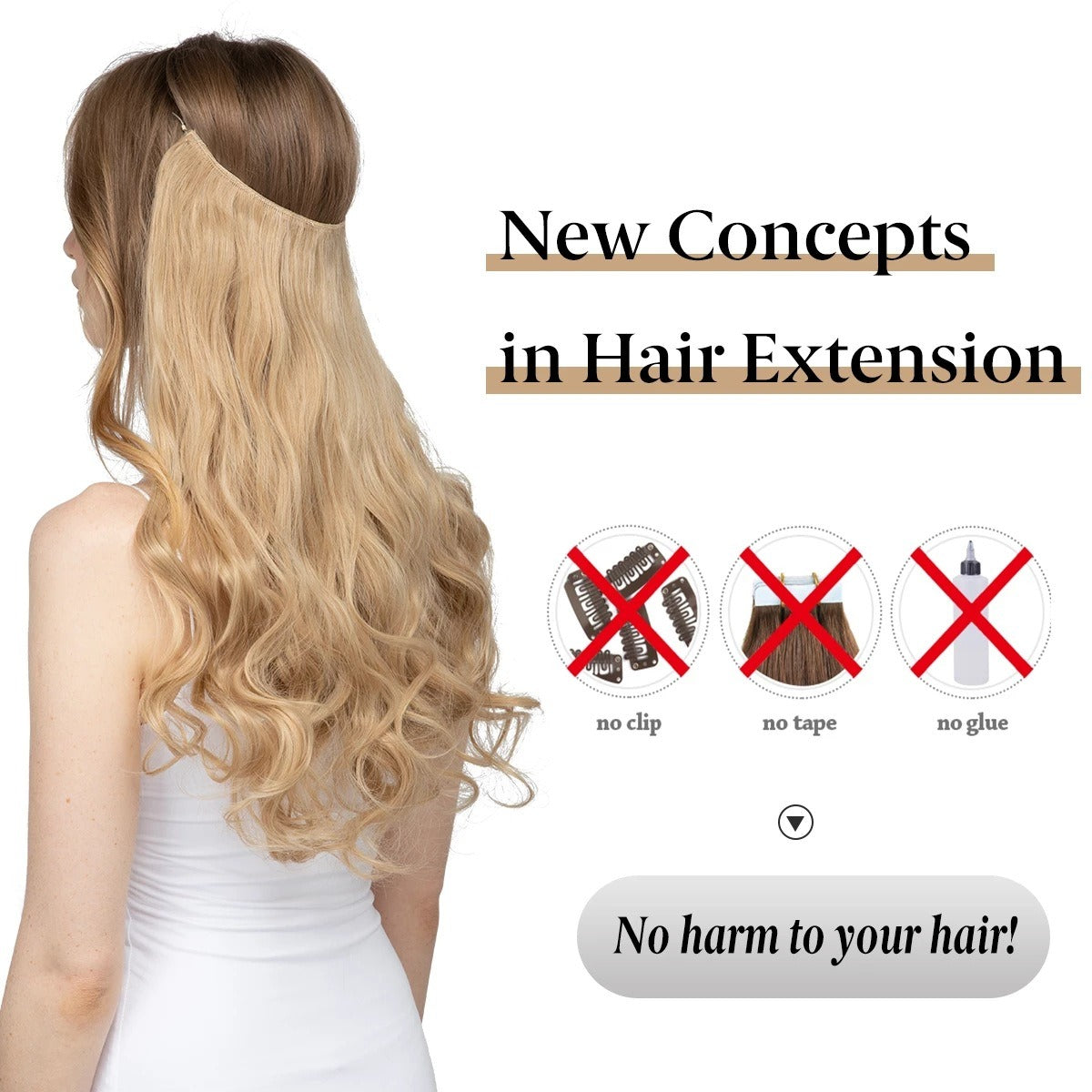 European And American Wig Piece Female Fishline Hair Extension Piece Chemical Fiber Matte High Temperature Silk Long Curly Human Hair - V.I.P Digital Presence