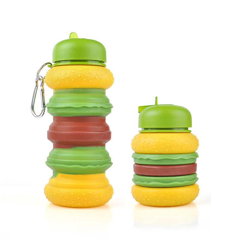 Children's Creative Hamburger Water Cup Portable Anti-Fall Leak-Proof Silicone Water Cup Silicone Telescopic Folding Cup Outdoor Sports Water Bottle