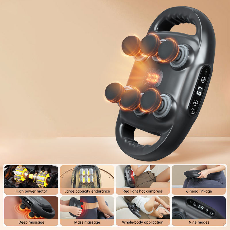 Vibrator Heated Fascial Gun Kneading Massage 6 Head Back Massage Gun For Muscles - V.I.P Digital Presence