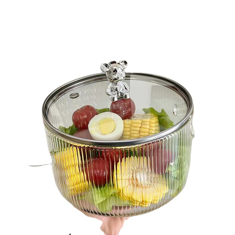 Small Bear Soup Bowl, Large Household New High Beauty Salad Bowl, Instant Noodle Bowl with Cover, Double Ear Glass Pot - V.I.P Digital Presence