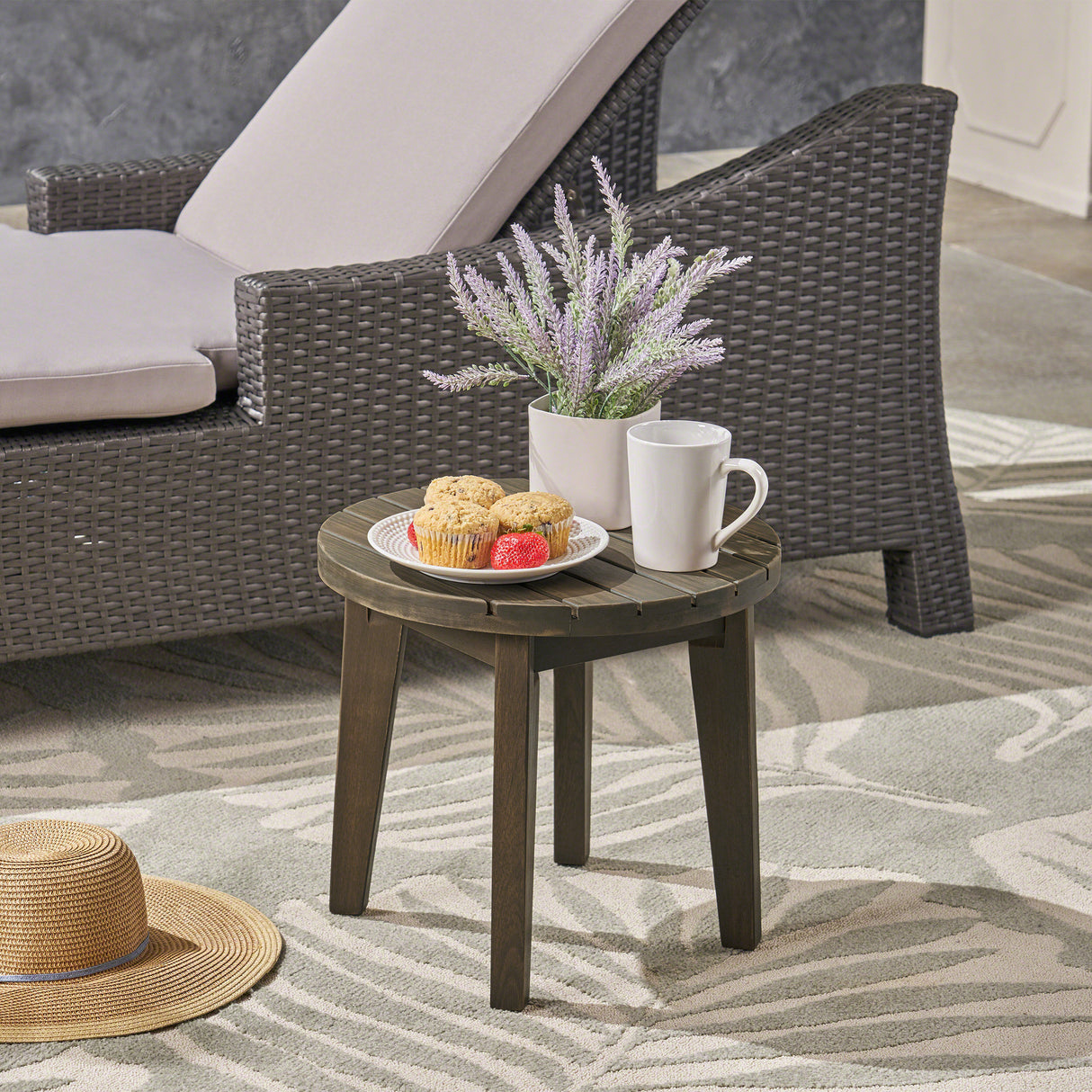 Outdoor 16" Acacia Wood Side Table, Gray Finish - V.I.P Digital Presence