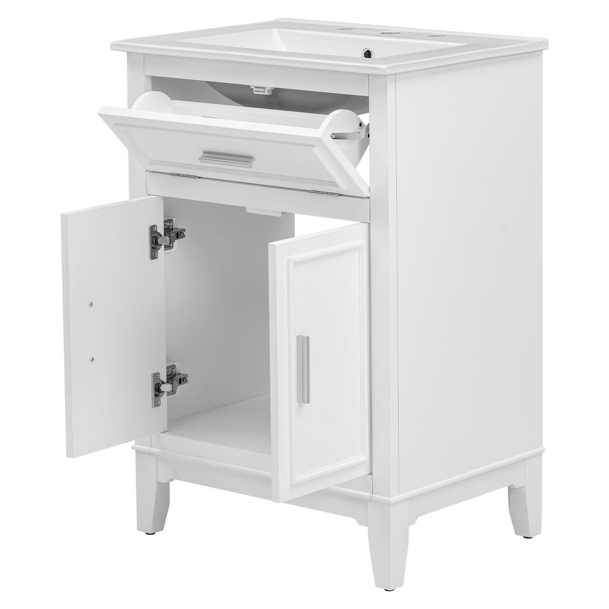 24" Bathroom Vanity with Sink, Bathroom Vanity Cabinet with One Flip Drawer and Doors, Solid Wood and MDF, White - V.I.P Digital Presence