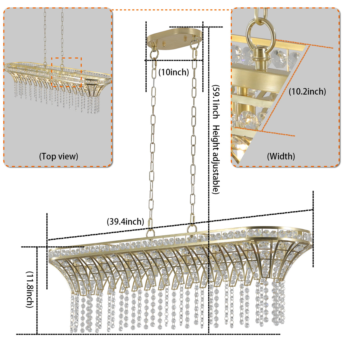Modern Champagne Gold Kitchen Island Light - Oval Crystal ceiling chandelier - V.I.P Digital Presence