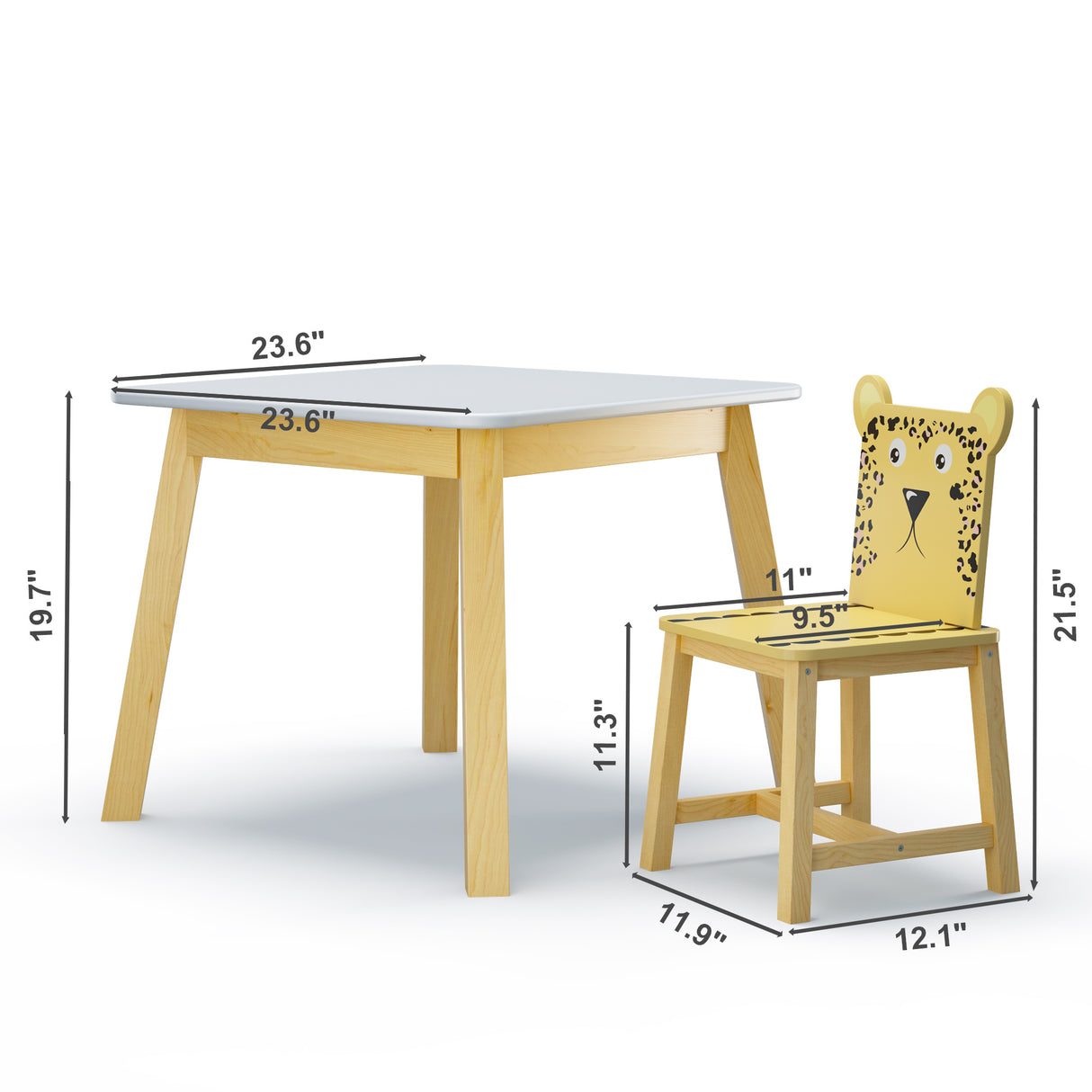 5 Piece Kiddy Table and Chair Set Kids Wood Table with 4 Chairs Set Cartoon Animals (bigger table) (3-8 years old) - V.I.P Digital Presence
