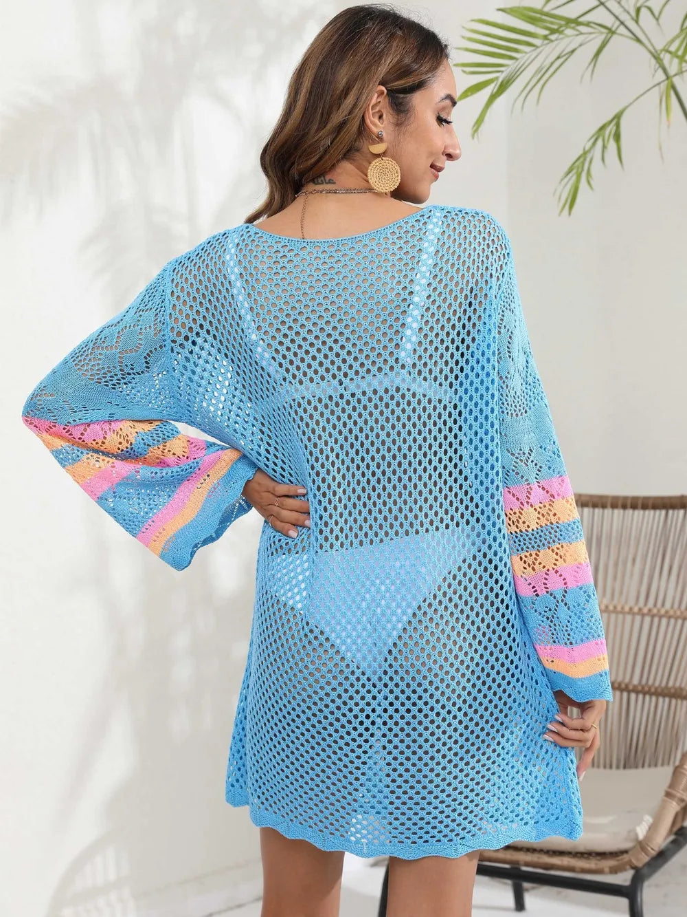 Openwork Contrast Long Sleeve Cover-Up - V.I.P Digital Presence
