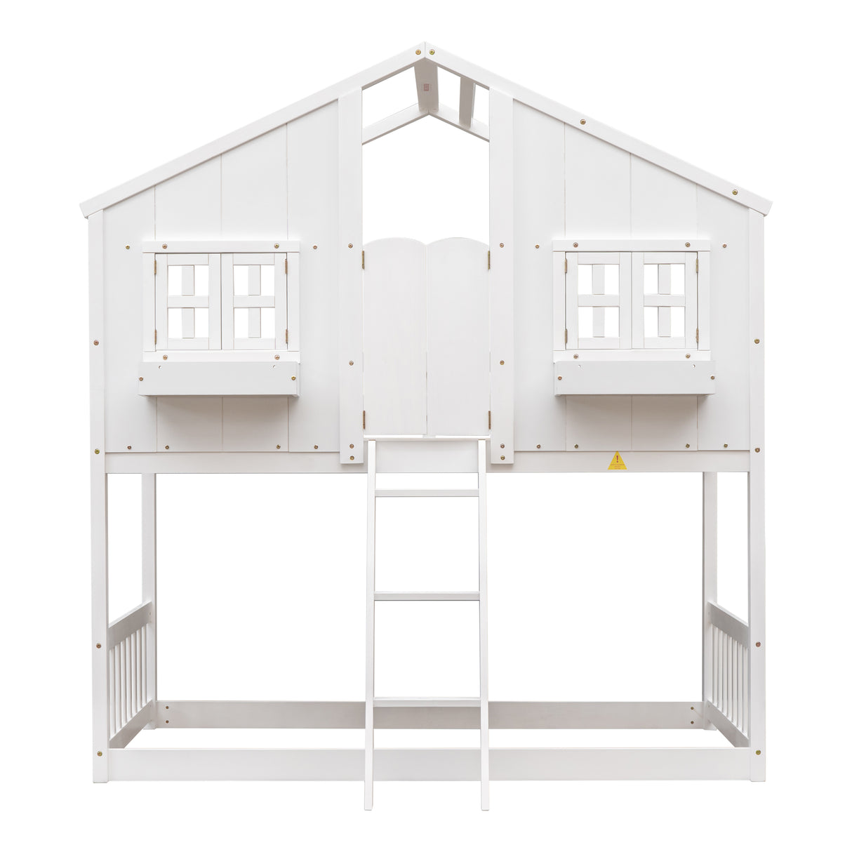 Twin over Twin House Bunk Bed with Roof , Window, Window Box, Door , with Safety Guardrails and Ladder,White - V.I.P Digital Presence