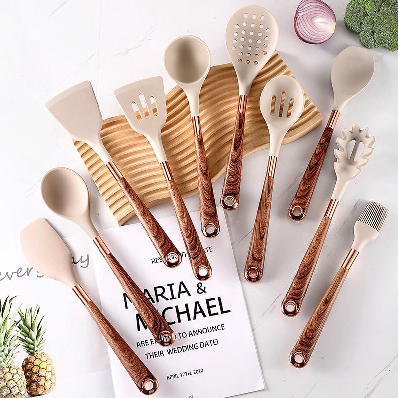 10 Pieces Kitchen Tools Set Wooden Handle Cooking Kitchen Utensil Set Silicone Utensils - V.I.P Digital Presence