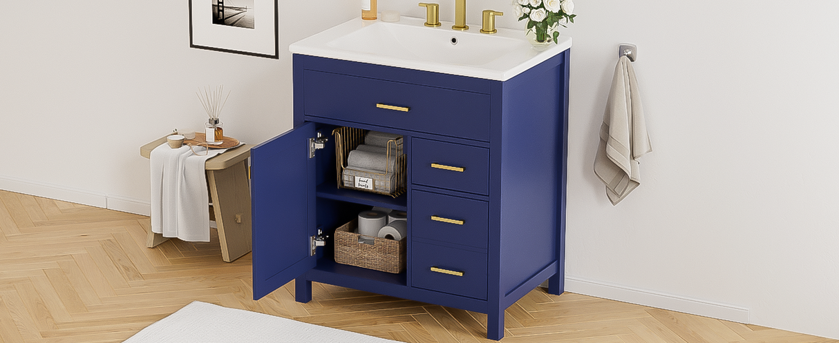 30-Inch Blue Bathroom Vanity with Ceramic Sink and Ample Storage - Ideal Choice for Small Bathrooms - V.I.P Digital Presence