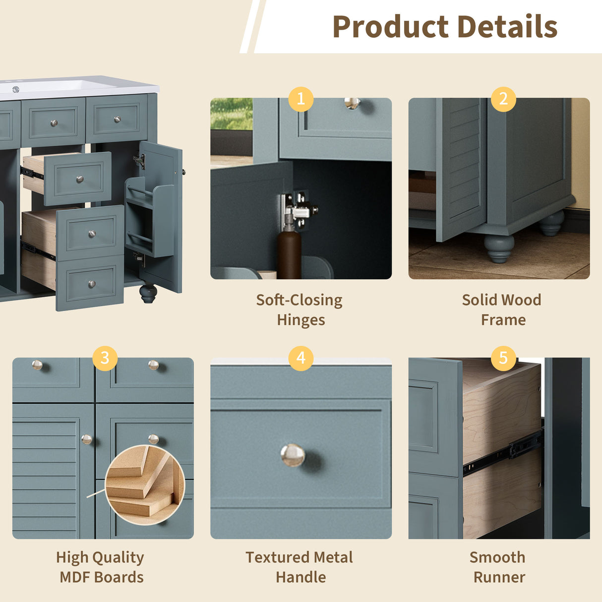 36 inch modern mirror cabinet with adjustable shelves, 2 soft closing doors, and 6 drawer storage cabinet door organizers - V.I.P Digital Presence