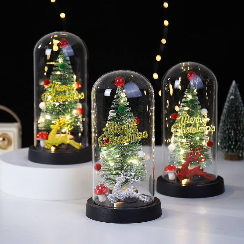 Christmas Gift LED Light Illumination Decorative Ornament Mini Christmas Tree Deer Glass Cover - V.I.P Digital Presence