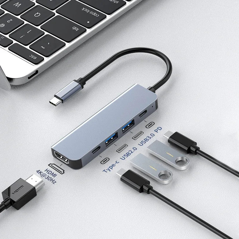 5-in-1 Type-C to HDMI Adapter USB C HUB 4K30Hz PD100W Docking Station USB-C 3.1 Splitter for MacBook iPad Pro Huawei USB 3.0 HUB - V.I.P Digital Presence