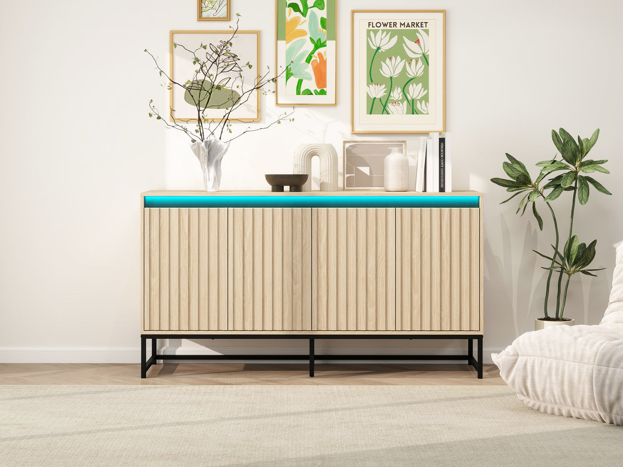 Engraved 4-door side panel with LED, self-service cabinet storage cabinet, modern coffee bar cabinet with adjustable shelves - V.I.P Digital Presence