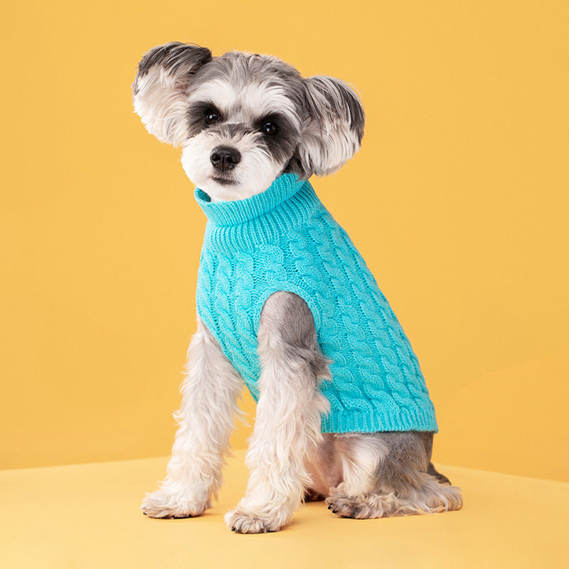 Autumn and winter pet dog cat warm solid color classic Fried Dough Twists sweater thickened turtleneck sweater - V.I.P Digital Presence