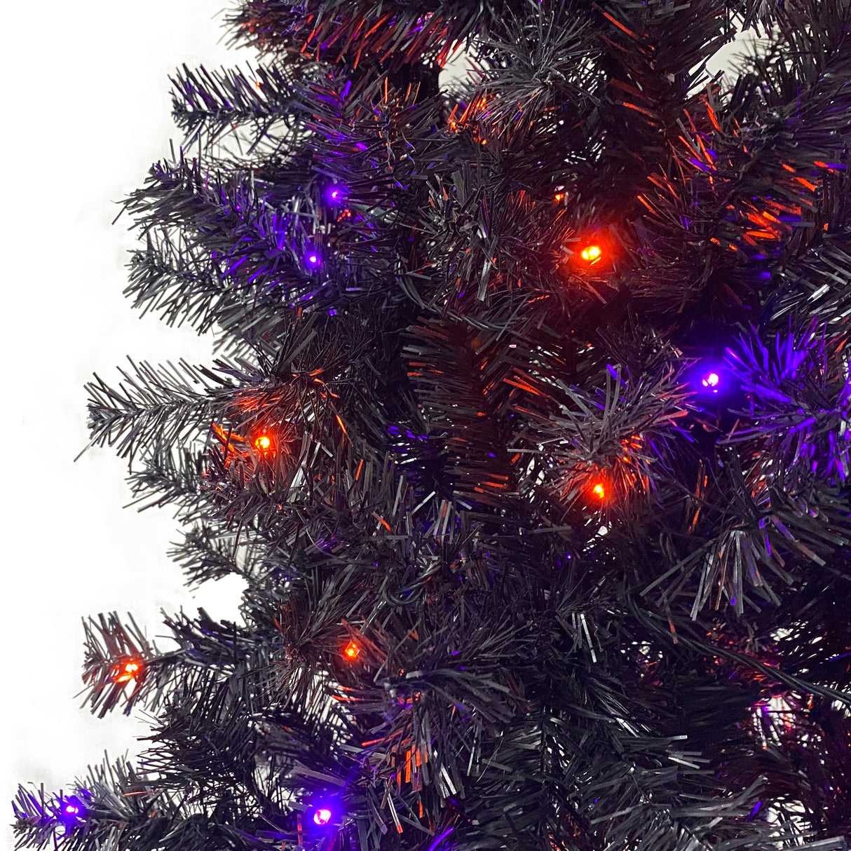 6FT artificial fir curved top Halloween tree, with 1080 lush branch tips and 300 LED lights in a Christmas and Halloween style - V.I.P Digital Presence