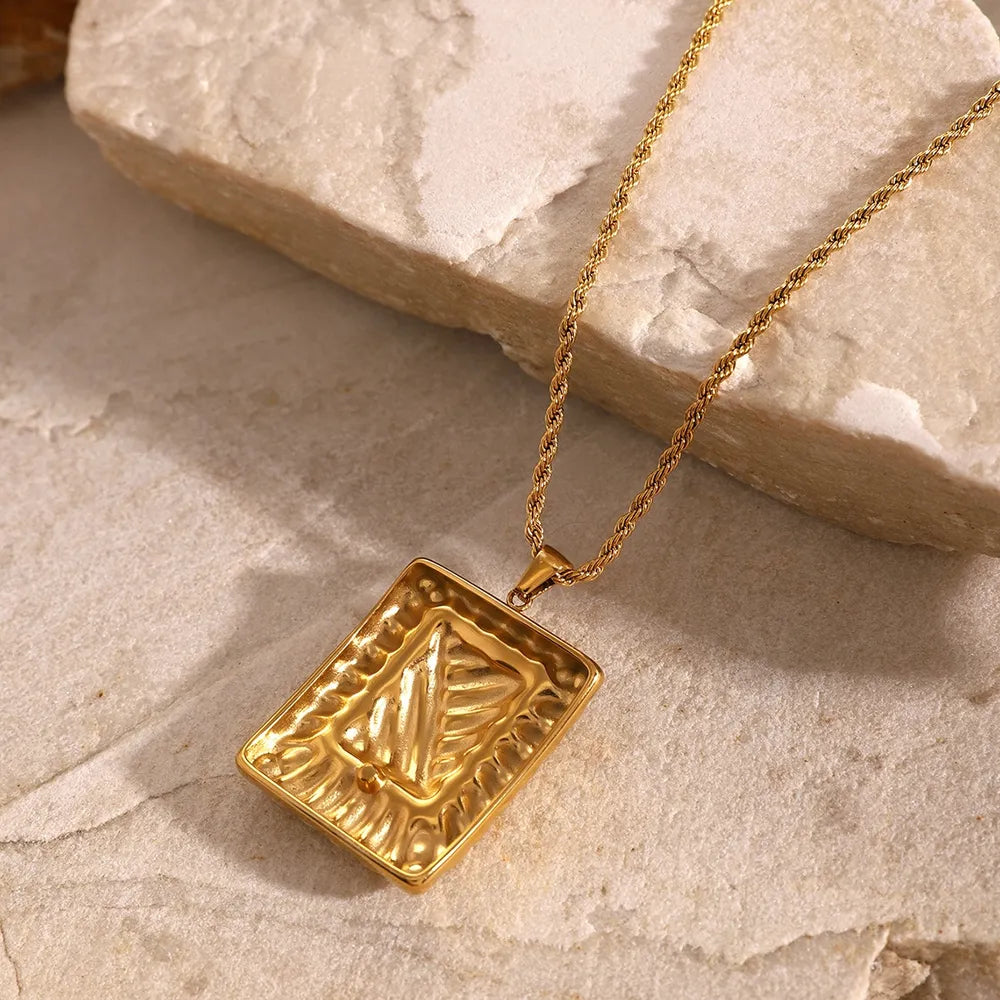 Stainless Steel Inlaid Rhinestone Rectangle Shape Pendant Necklace - V.I.P Digital Presence