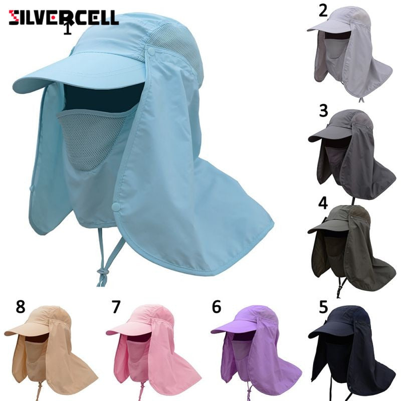 Sun Caps Flap Hats 360 degree Solar UV Protection Sun Hat Summer Men Women Sun Visor Cap Folding Removable Neck Face Mask Head - V.I.P Digital Presence