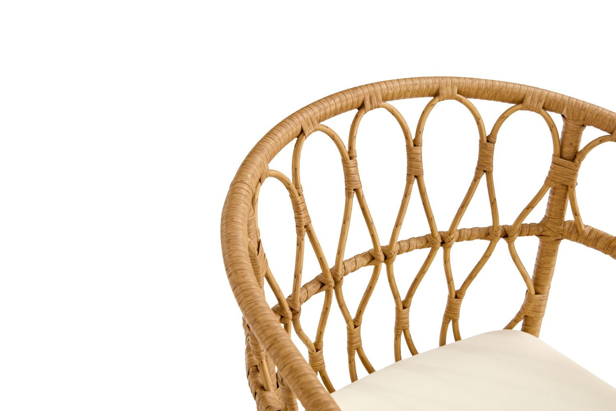 Outdoor dining set of 5 simple bamboo dinning table PE ratten round table 110CM plastic wood top - V.I.P Digital Presence