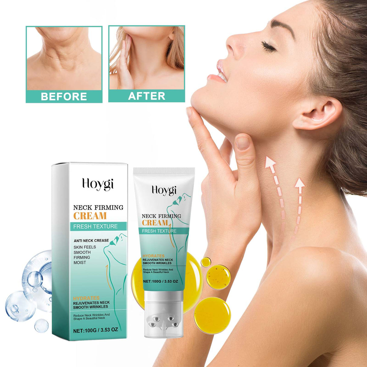 Crema reafirmante para el cuello, aclara las líneas de expresión, reafirma, ilumina la piel, hidratante, antiarrugas, reafirmante y lifting.