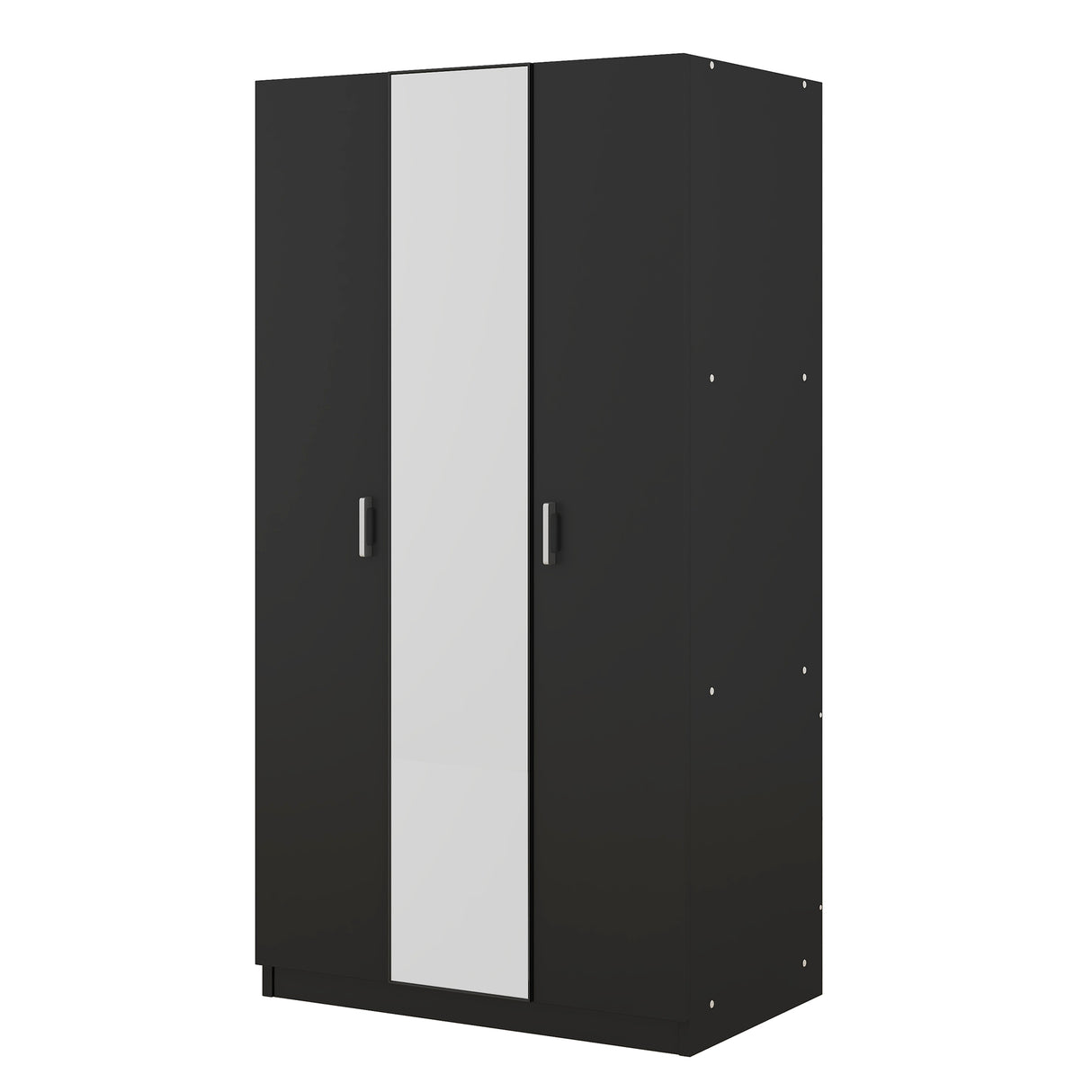3 Door Wardrobe with Mirror, Armoire with Hanging Rod and 3 Fixed Shelves,Black - V.I.P Digital Presence