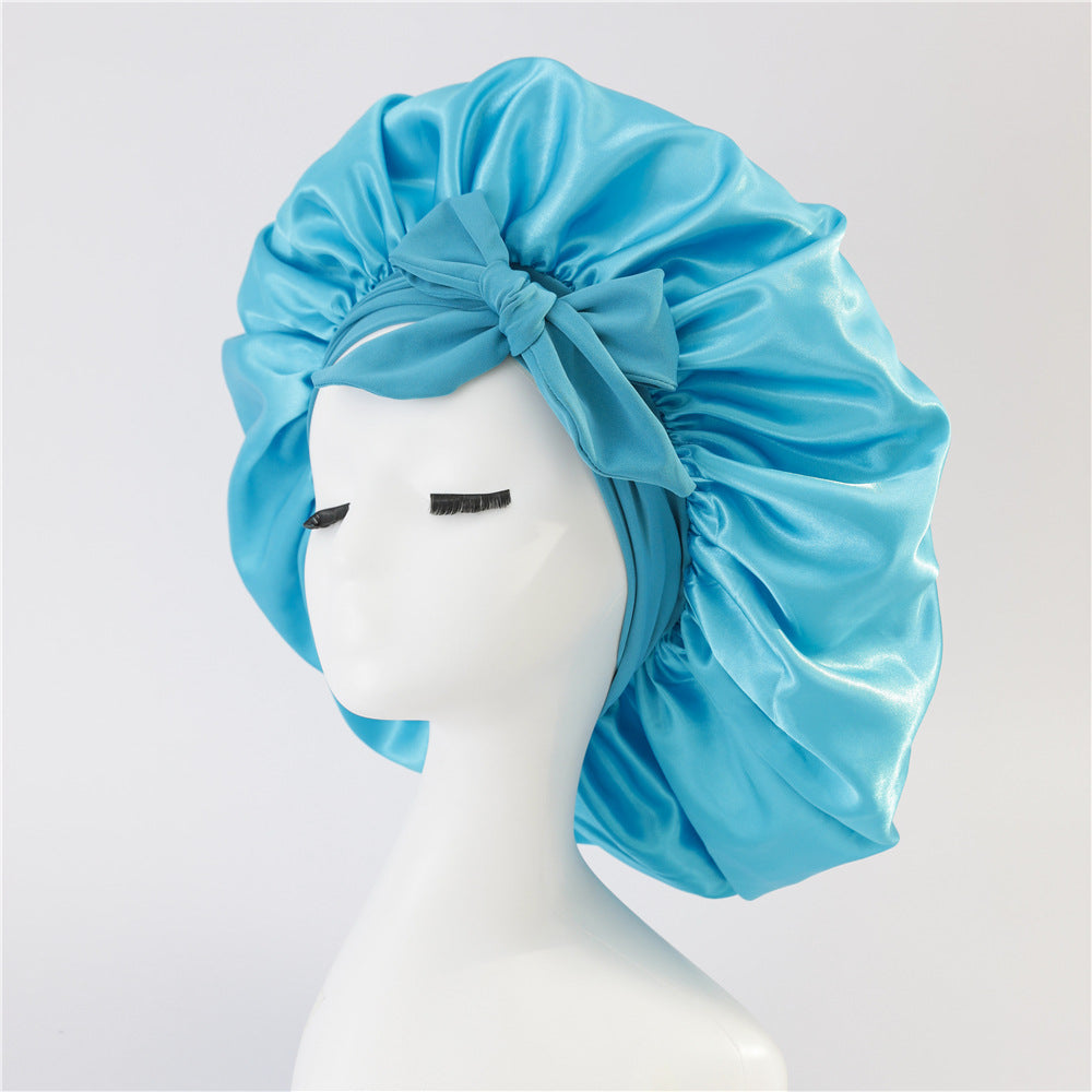 Elastic ribbon bow color Ding round hat solid color night cap wide-brimmed beauty hairdressing head scarf hat - V.I.P Digital Presence