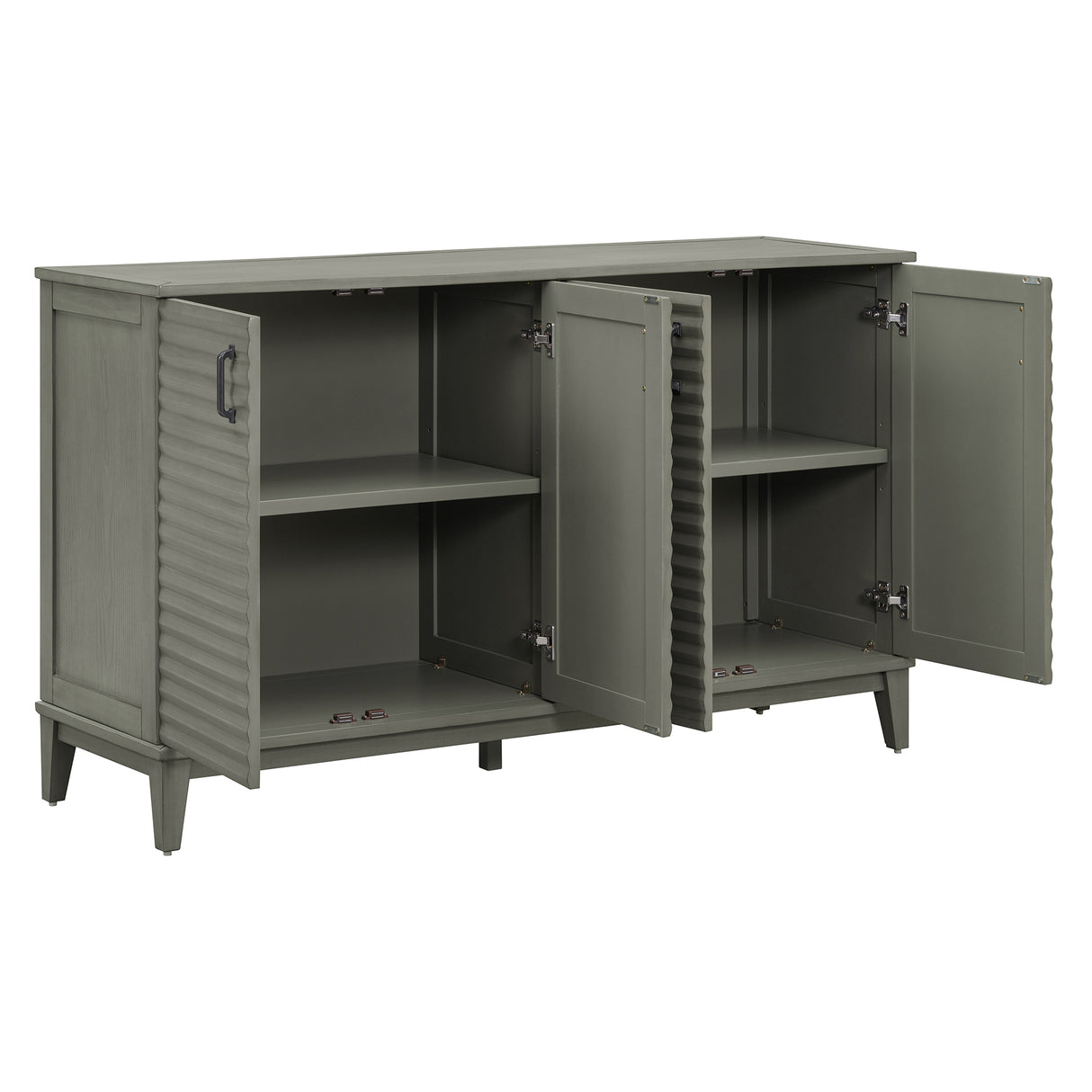 TREXM side panel with 4-door large storage buffet, adjustable shelves and metal handles (antique gray) - V.I.P Digital Presence