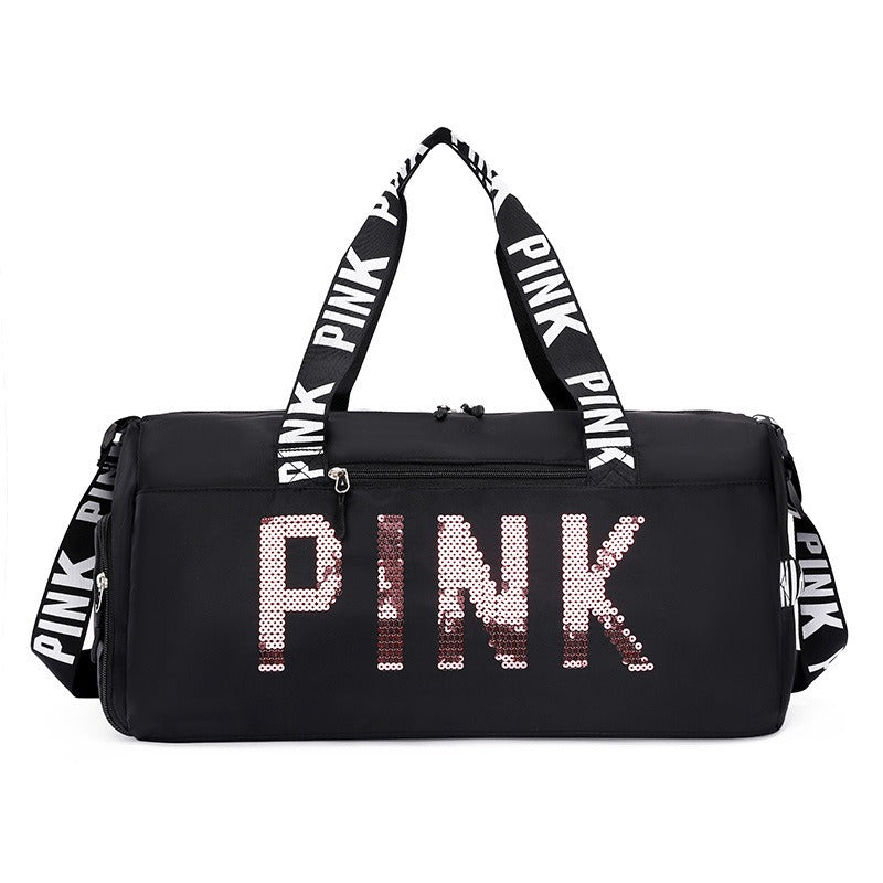 New fitness bag, shoe compartment, dry wet separation bag, sports travel bag, shiny pink letter single shoulder crossbody bag - V.I.P Digital Presence