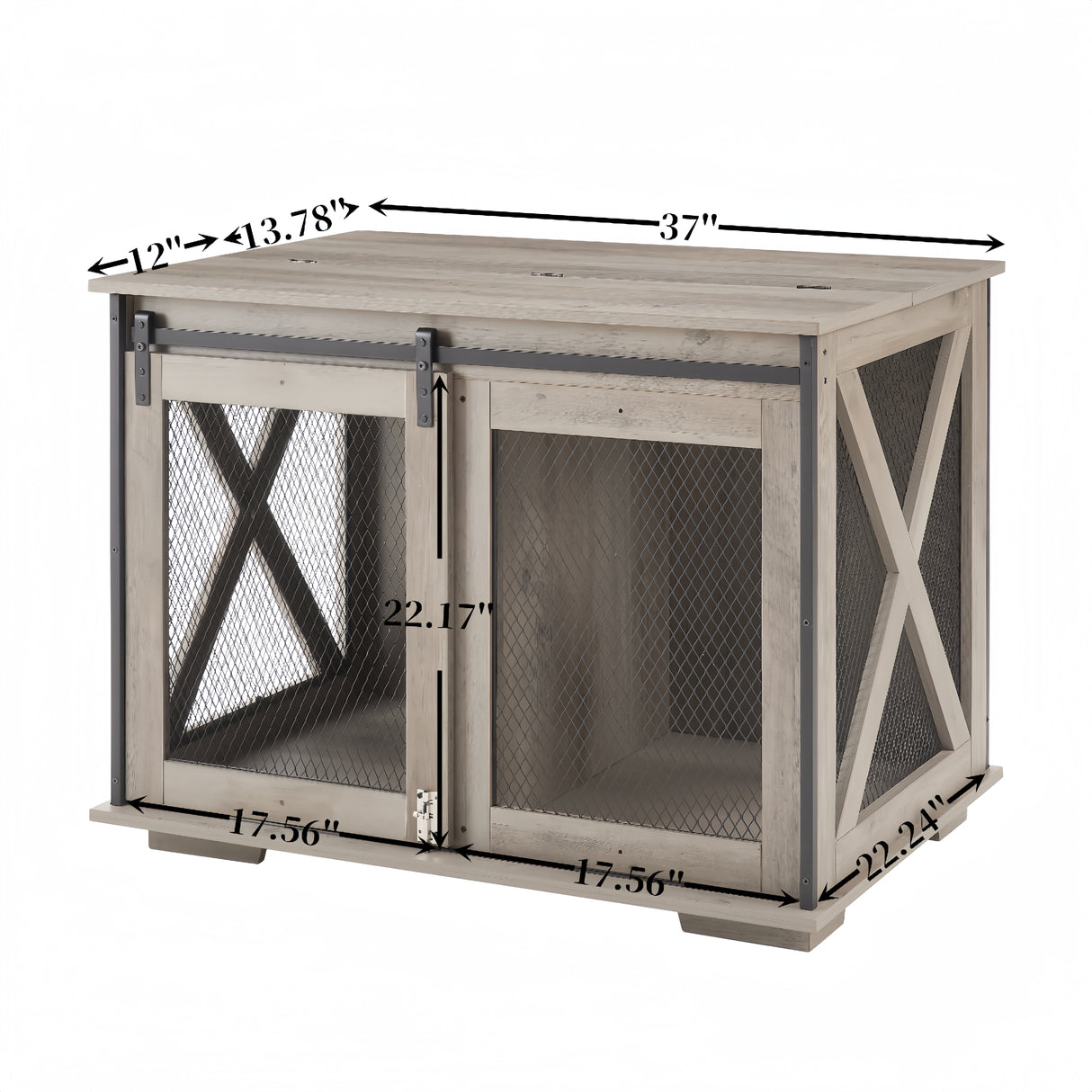 Farmhouse Dog Cage Crate Furniture with Sliding Barn Door, Farmhouse Wooden Dog Kennel End Table with Flip-top Plate Dog House - V.I.P Digital Presence